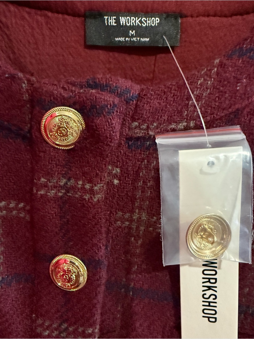 Workshop Republic Clothing Burgundy Plaid Sleeveless Button Dress - Picture 2 of 3